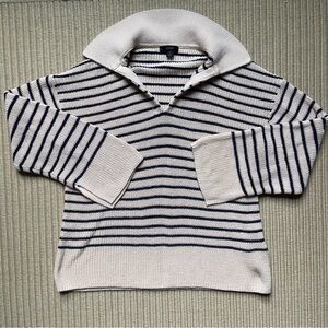J. Crew Cream and Navy Striped V-Neck Sweater
